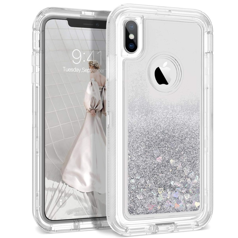 For iPhone  Silver Glitter Liquid Bling Case
